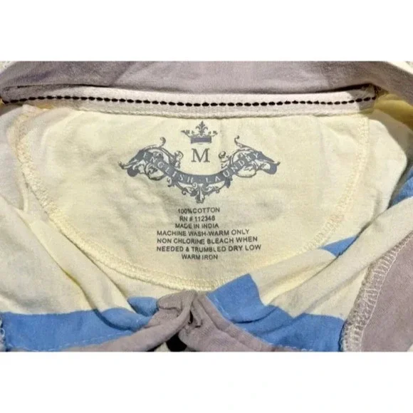 Y2K Distressed British English Laundry Long Sleeve Light Weight Henley Shirt - Picture 5 of 5